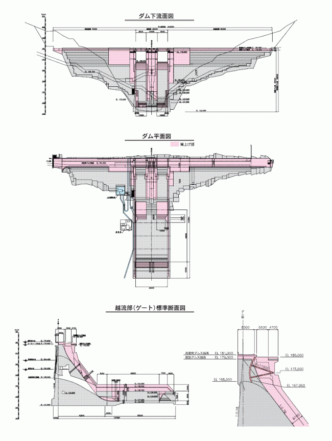 氷川ダム再開発事業　堤体図