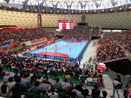 2019年ハンドボール国際大会が開かれたパークドーム熊本内部の画像