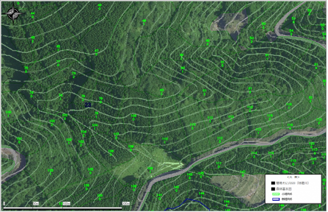 森林計画図とオルソ画像の例