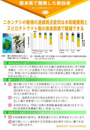 ニホンナシの新梢の退緑斑点症状は水和硫黄剤と スピロテトラマト剤の体系防除で軽減できる　のポスター