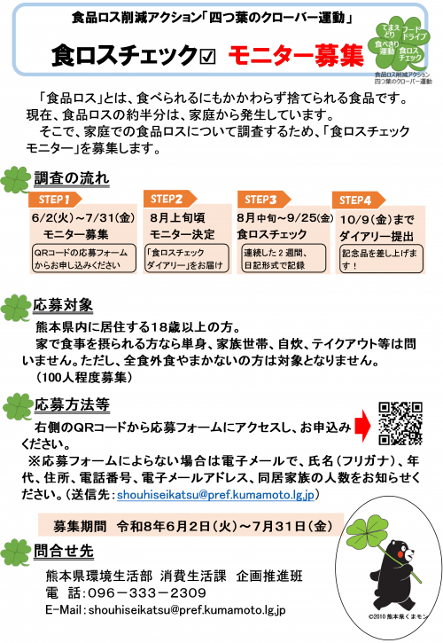 食ロスチェックモニター募集チラシ