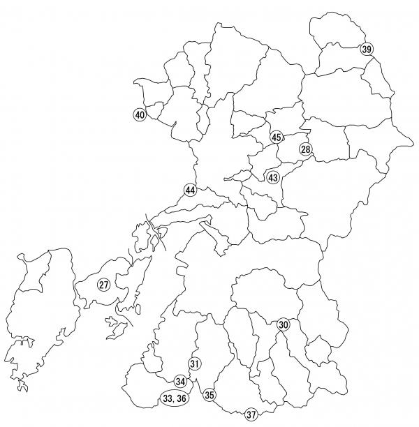 熊本県内の環境影響評価手続中の事業計画地の地図