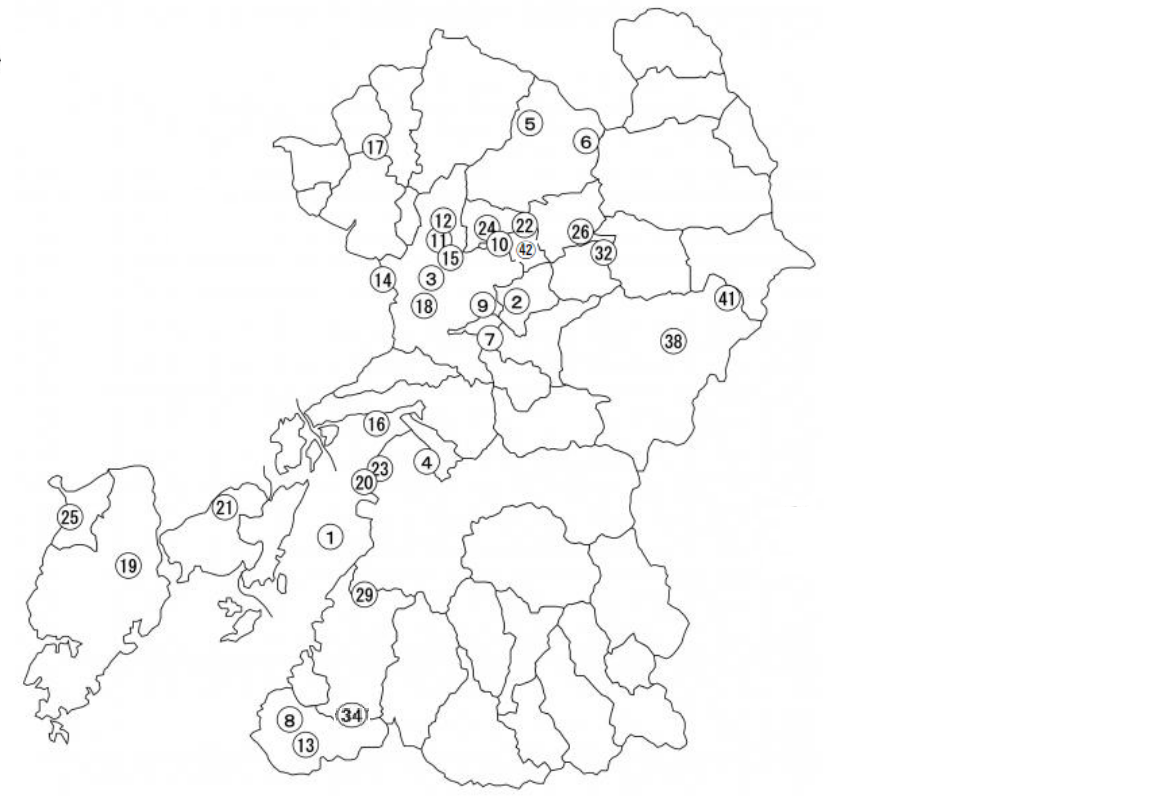 熊本県内の環境影響評価手続中の事業計画地の地図