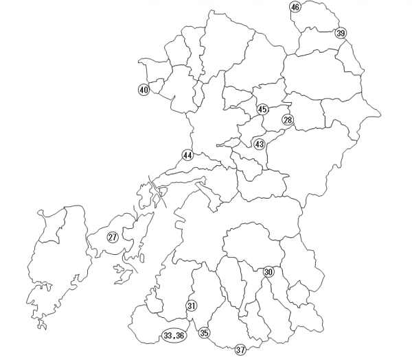 熊本県内の環境影響評価手続中の事業計画地の地図