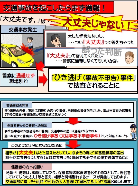 交通事故発生時の届け出に関するチラシ