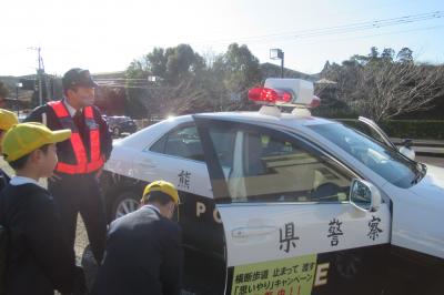 警察車両を見学している様子