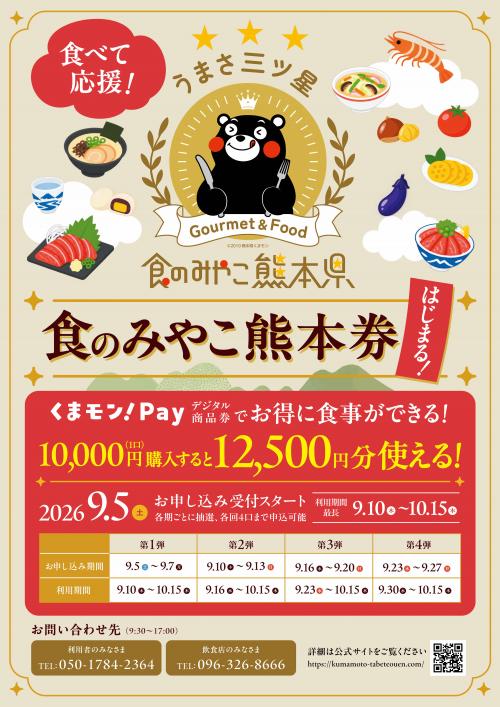 プレミアム付き食事券「食べて応援！食のみやこ熊本券」 - 熊本県